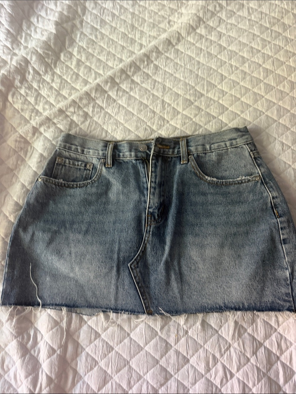Fashion Nova Light Blue Distressed Denim Mini Skirt